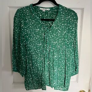 Boden Green Star Print Blouse with Tie Neck